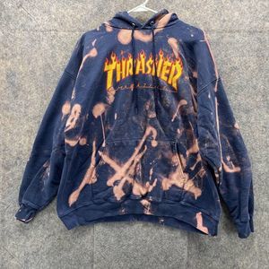 Thrasher Sweater Men Large Adult Blue Hooded Pockets Outdoors Drawstring Fleece